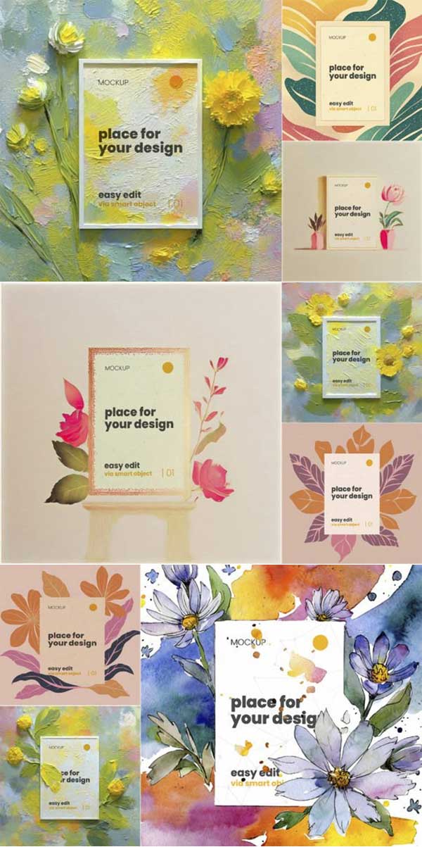 Paint Flowers Poster Mockups Paint Flowers Poster Mockups