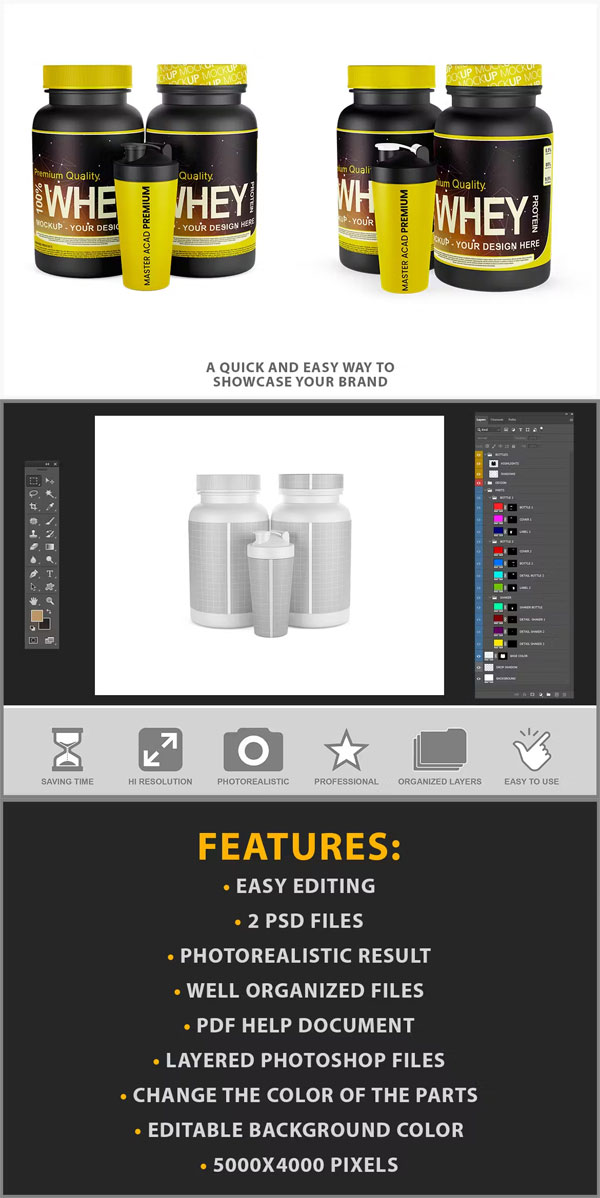 Protein Shaker and Bottle Mockup