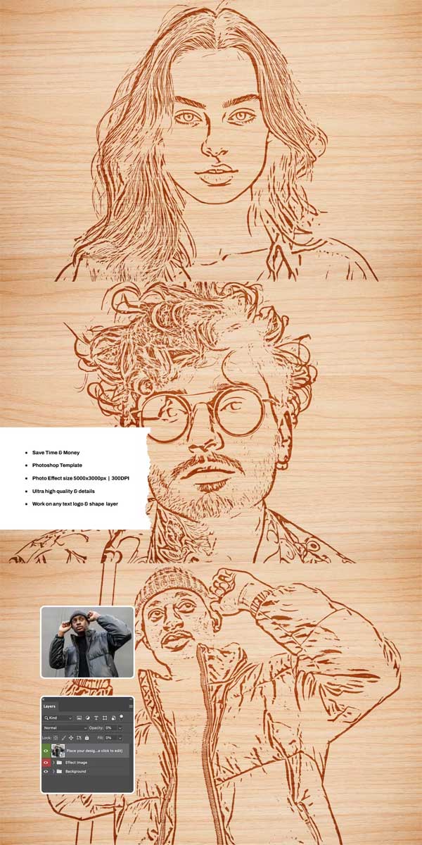 Wooden Sketch Photo Effect Wooden Sketch Photo Effect