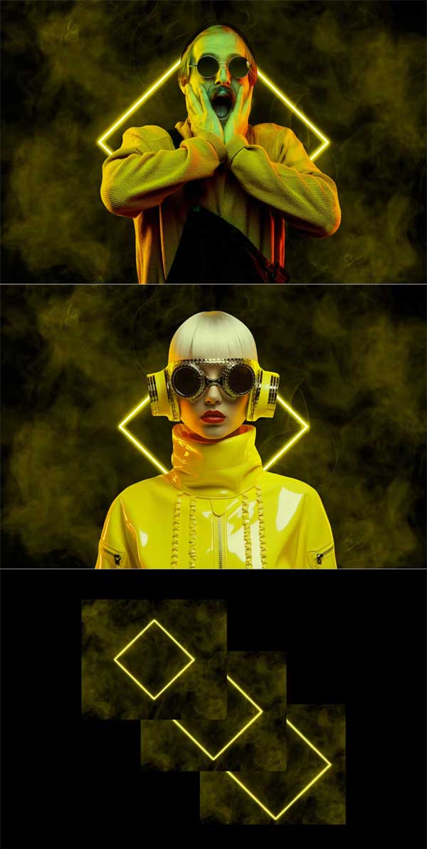 Yellow Neon Squares Effect Yellow Neon Squares Effect
