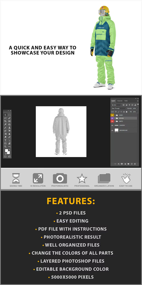 Complete Skier Kit Mockup 2 PSD