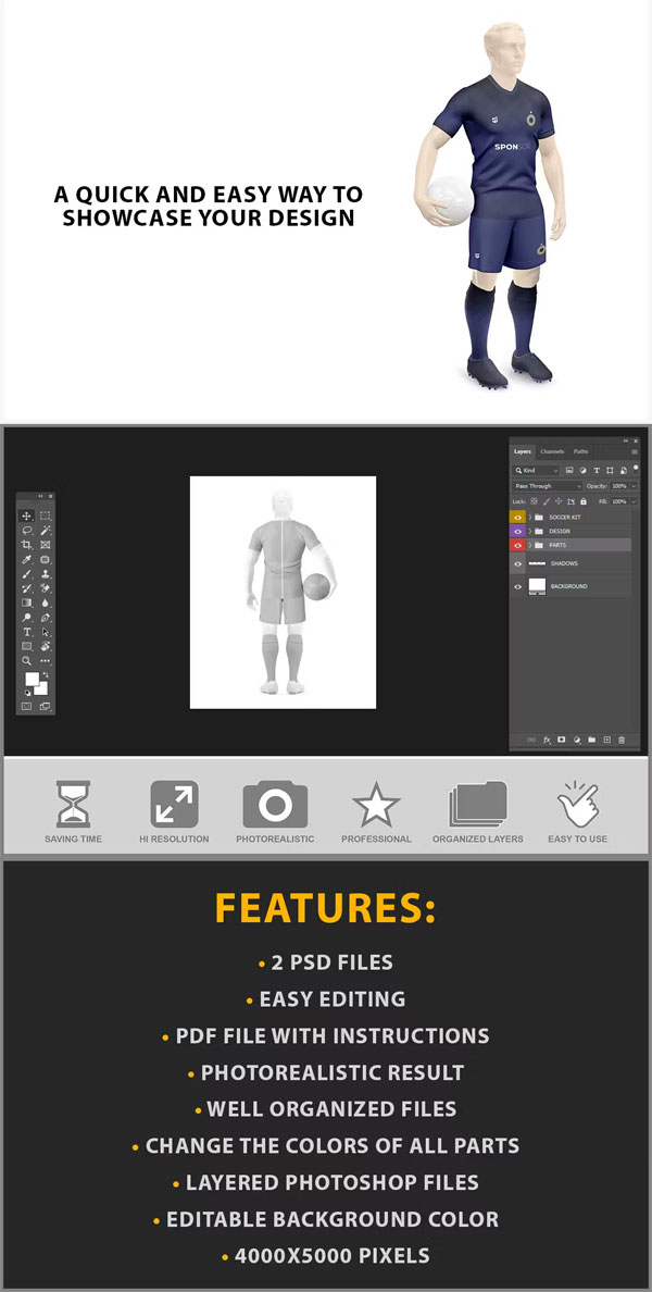 Men’s Complete Soccer Kit With Ball Mockup V-Neck Men’s Complete Soccer Kit With Ball Mockup V-Neck